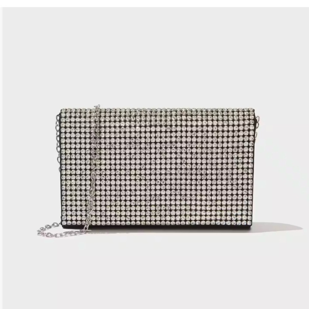 Amber Sceats Stella Black Crystal Clutch Bag w/ Chain Strap Formal